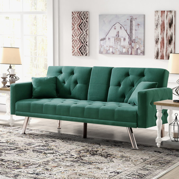 Full sleeper sofa green deals upholstered convertible sofa